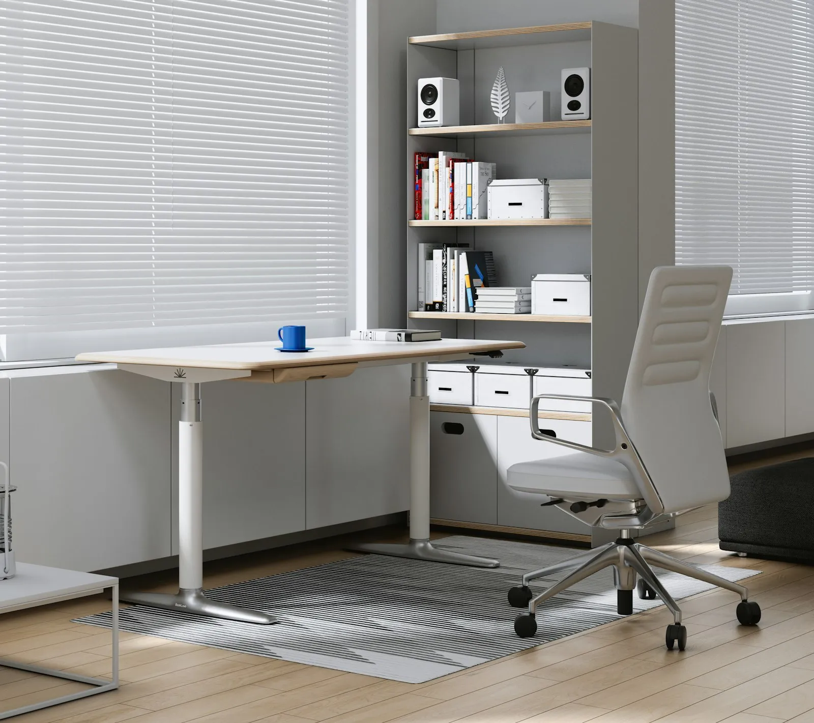 A bright, modern home-office workspace